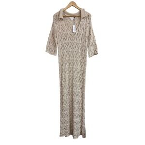 NWT Velvet by Spencer Graham Jacqueline Crochet Maxi Dress Beige‎ Knit Womens S
